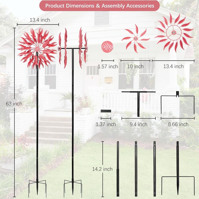 SenflameLarge Outdoor Metal Wind Spinner,Two-Way Wind Sculptures,360 Degrees Kinetic Wind Spinners Yard Art Decor for Patio, Lawn & Garden 63 * 13.4 Inches - Image 3